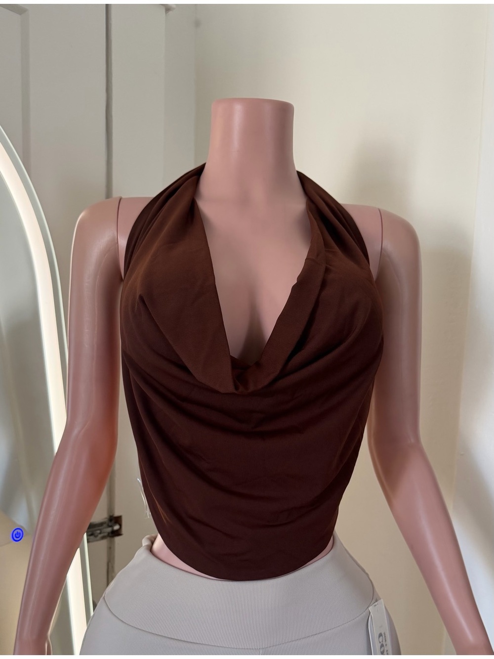 Women’s Brown Halter Cowl Neck Crop Top
